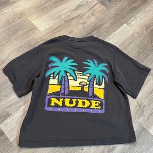 Nude Project Palm Tree Graphic T-Shirt Men Medium Charcoal Grey Boxy